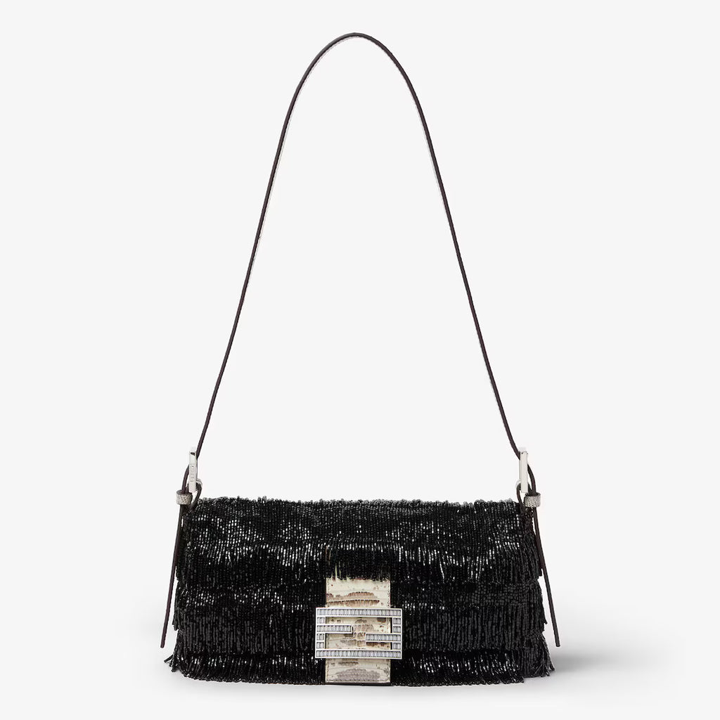 Black Re Edition bag with bead fringes
