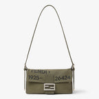 Khaki green canvas bag with Stencil print.