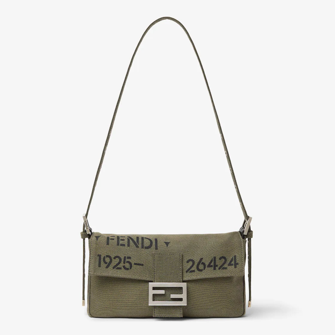 Khaki green canvas bag with Stencil print.