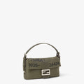 Khaki green canvas bag with Stencil print.