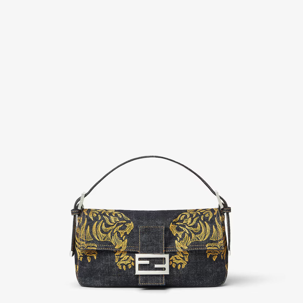 Dark blue denim bag with embroidery
