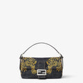 Dark blue denim bag with embroidery