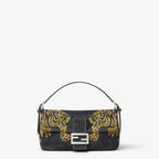 Dark blue denim bag with embroidery