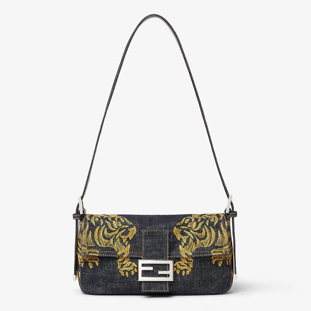 Dark blue denim bag with embroidery