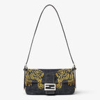Dark blue denim bag with embroidery