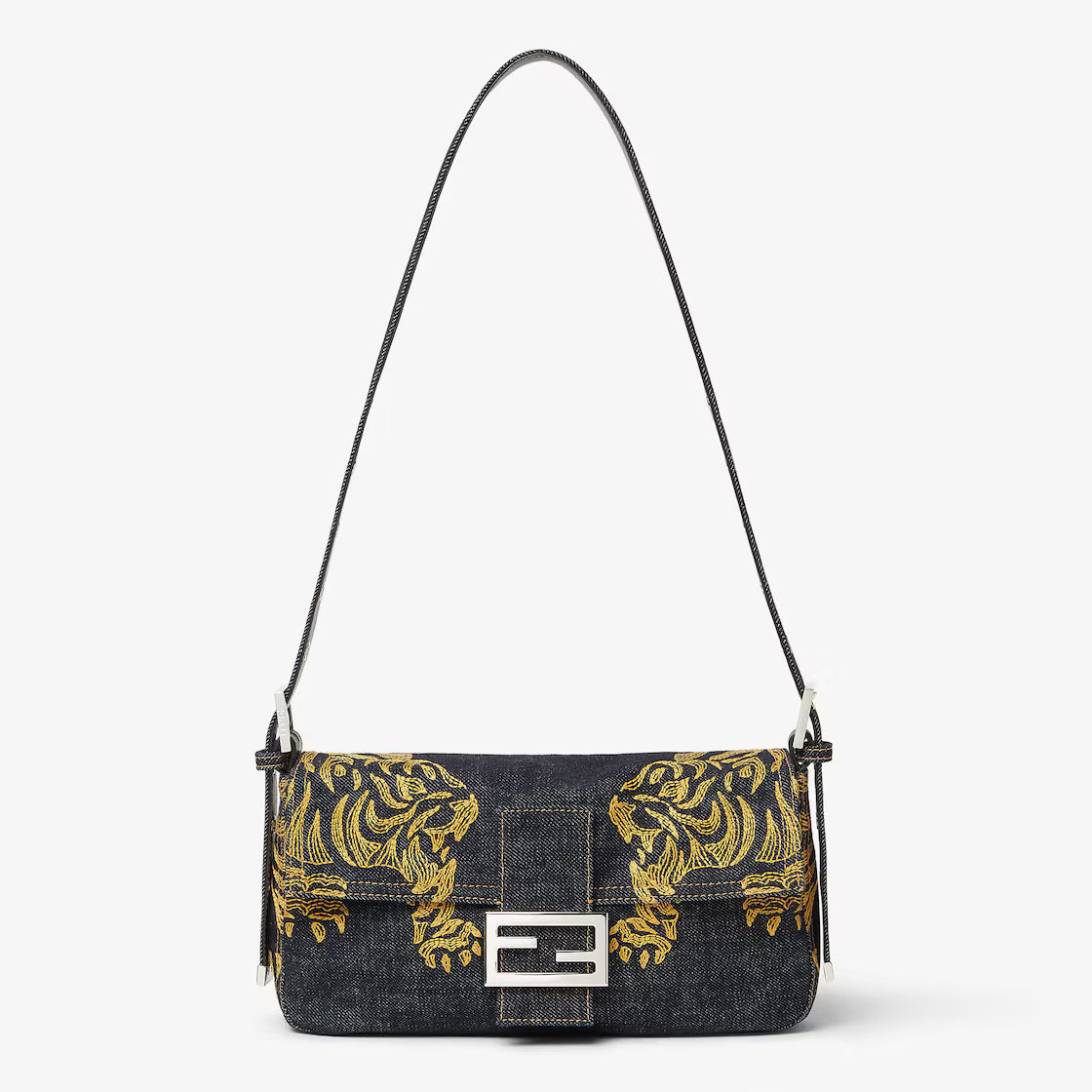 Dark blue denim bag with embroidery
