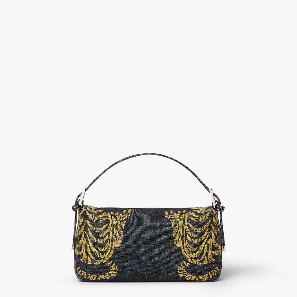 Dark blue denim bag with embroidery