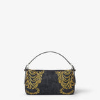 Dark blue denim bag with embroidery