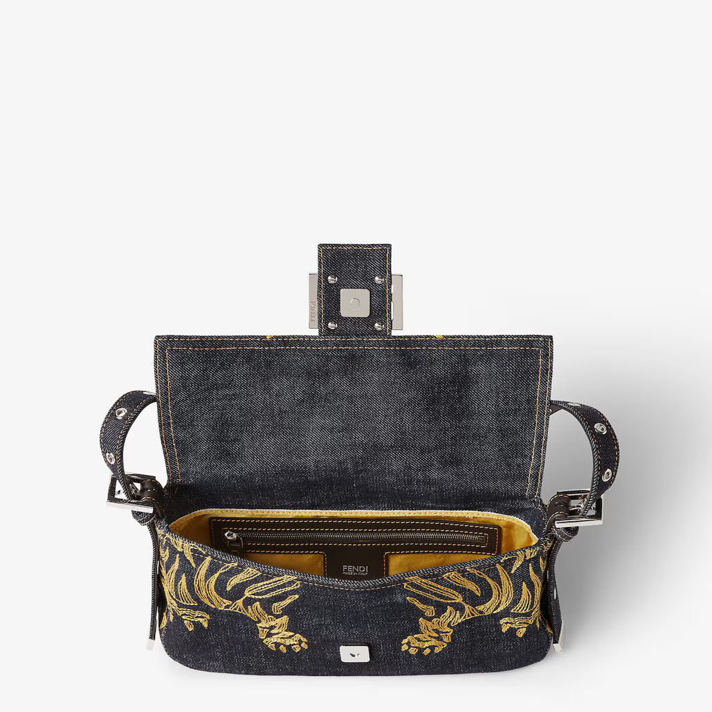 Dark blue denim bag with embroidery