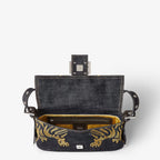 Dark blue denim bag with embroidery