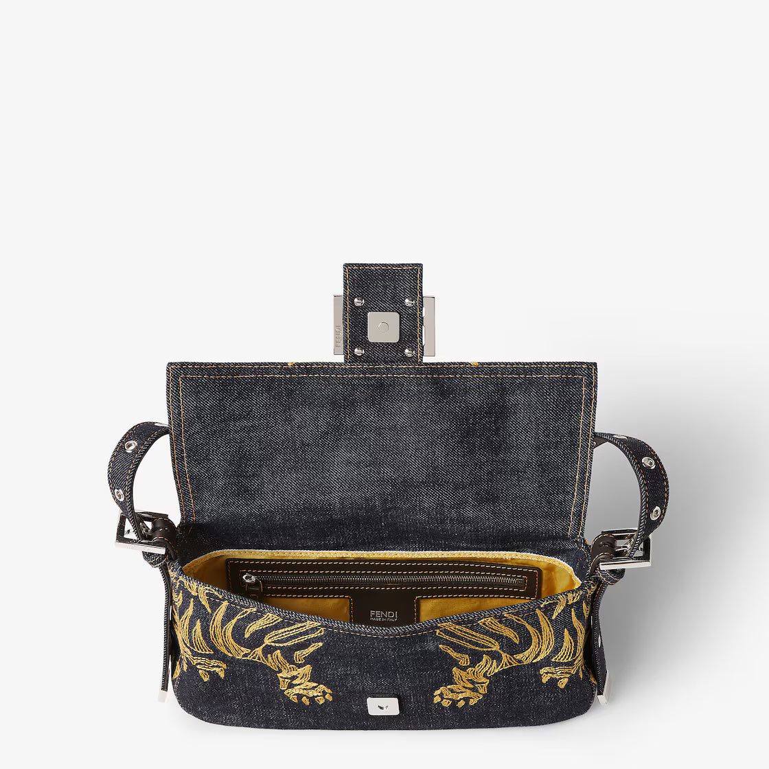 Dark blue denim bag with embroidery