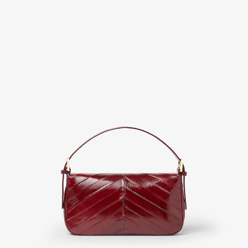 Burgundy inlaid hagfish leather bag
