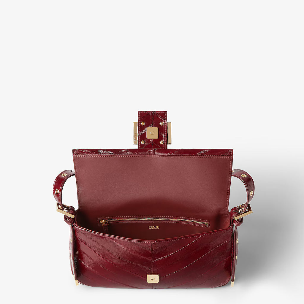 Burgundy inlaid hagfish leather bag