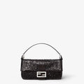 Crackled black leather bag with wedge-shaped mirrors