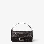 Crackled black leather bag with wedge-shaped mirrors