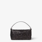 Crackled black leather bag with wedge-shaped mirrors