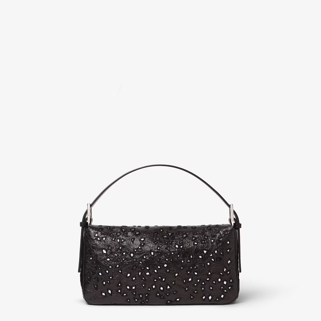 Crackled black leather bag with wedge-shaped mirrors