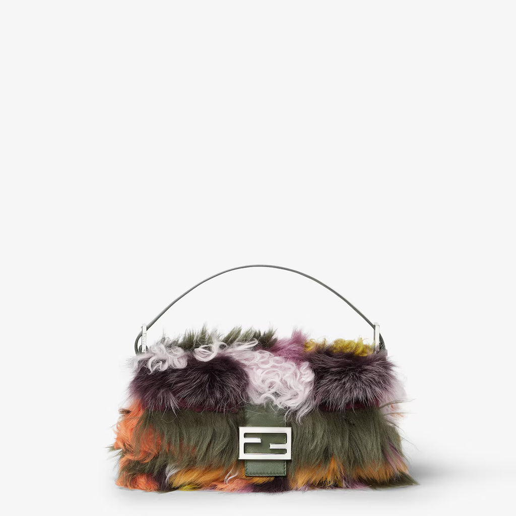 Multicolour inlaid shearling bag