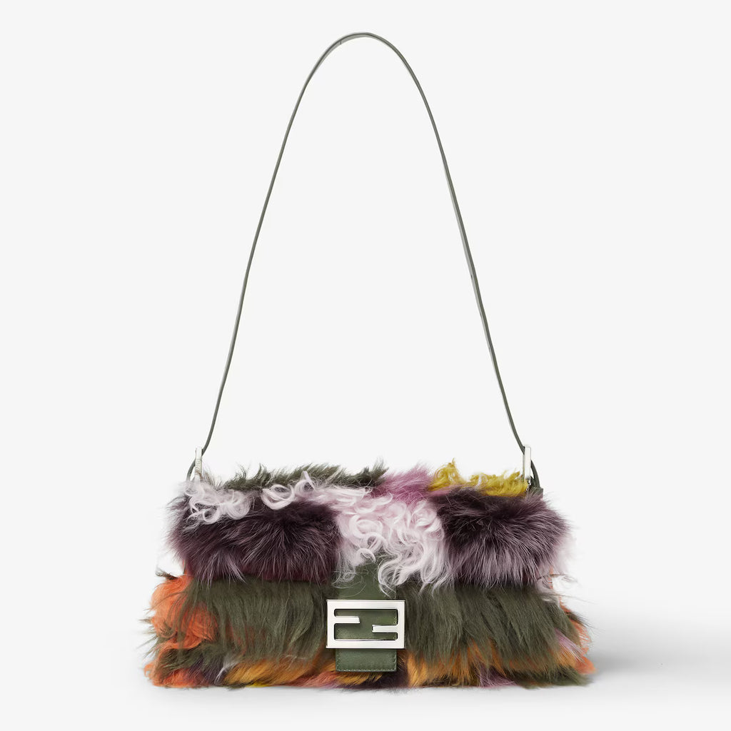 Multicolour inlaid shearling bag