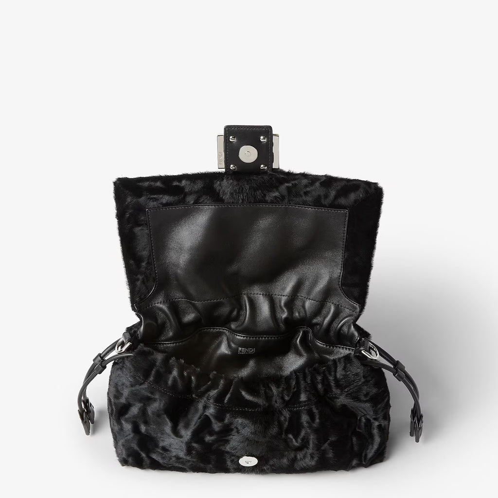 Black pony-effect leather bag