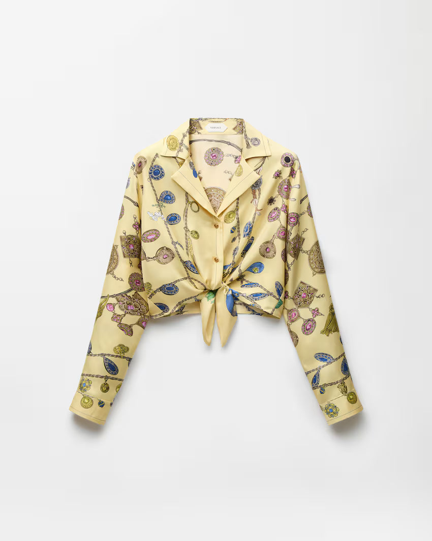 Printed Crop Silk Twill Shirt RUNWAY DELUXE