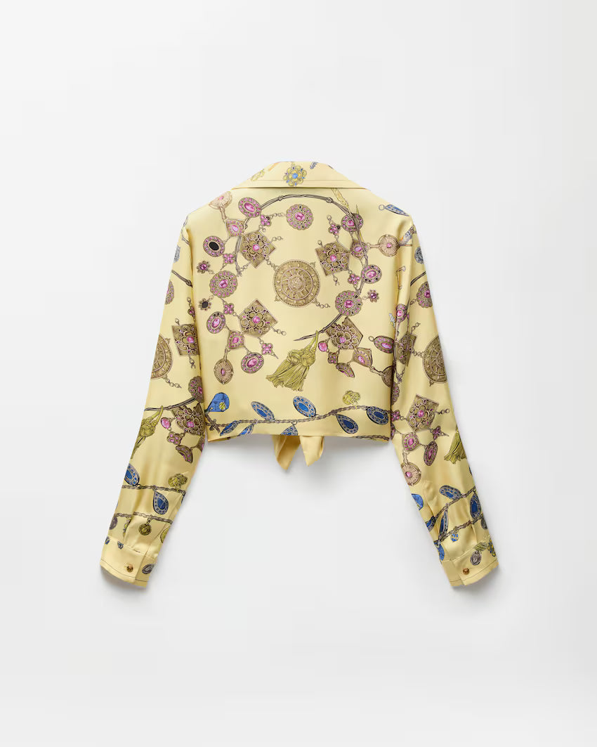 Printed Crop Silk Twill Shirt RUNWAY DELUXE