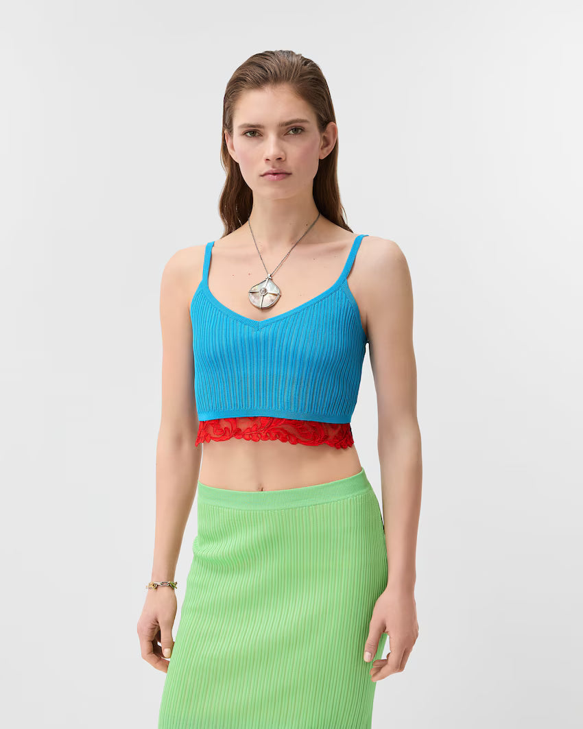 Lace-Trim Viscose-Blend Ribbed Knit Tank Top RUNWAY DELUXE