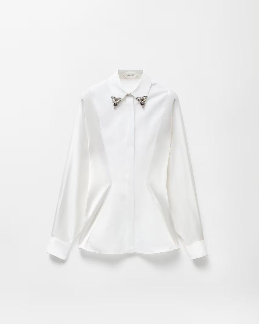 Embroidered-Collar Cotton Poplin Shirt RUNWAY DELUXE
