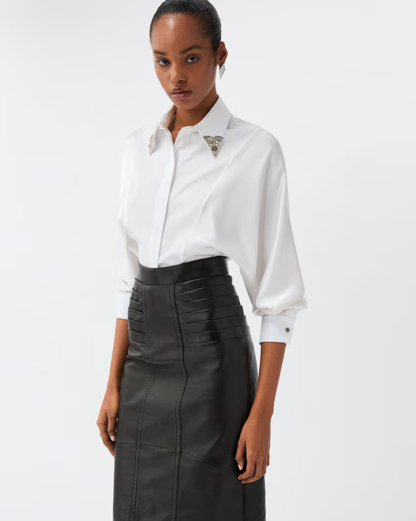 Embroidered-Collar Cotton Poplin Shirt RUNWAY DELUXE