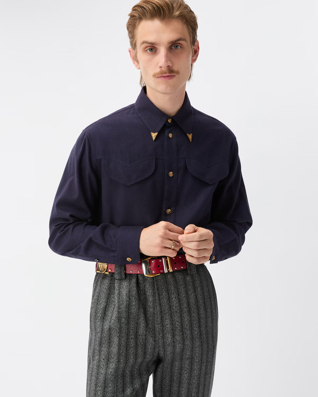 Herringbone Flannel Cotton Regular Shirt RUNWAY DELUXE