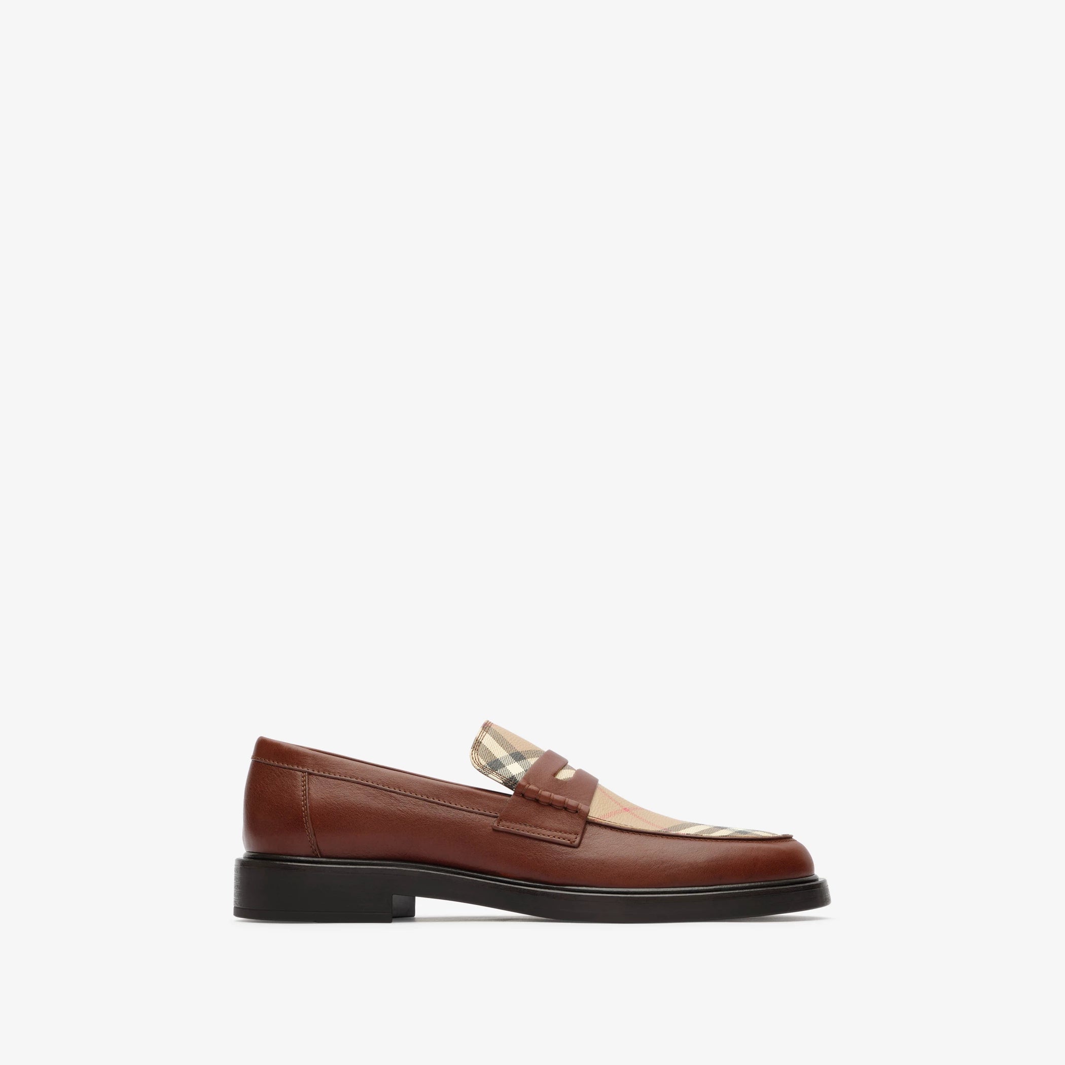 Check and Leather Pembroke Loafers