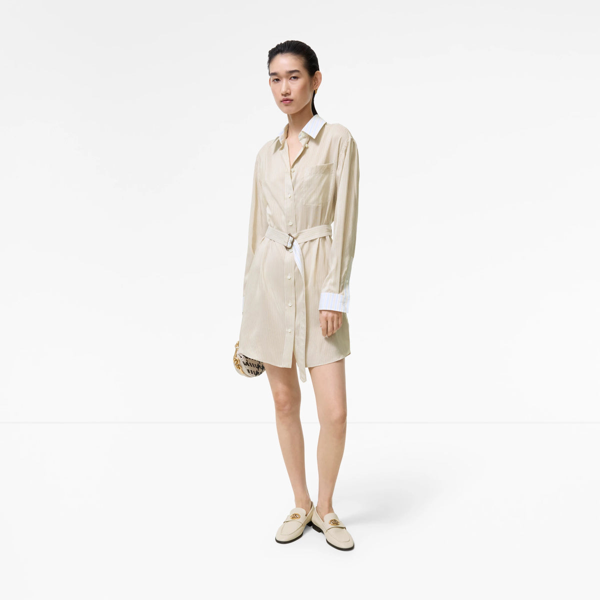 Striped Silk Poplin Shirt Dress