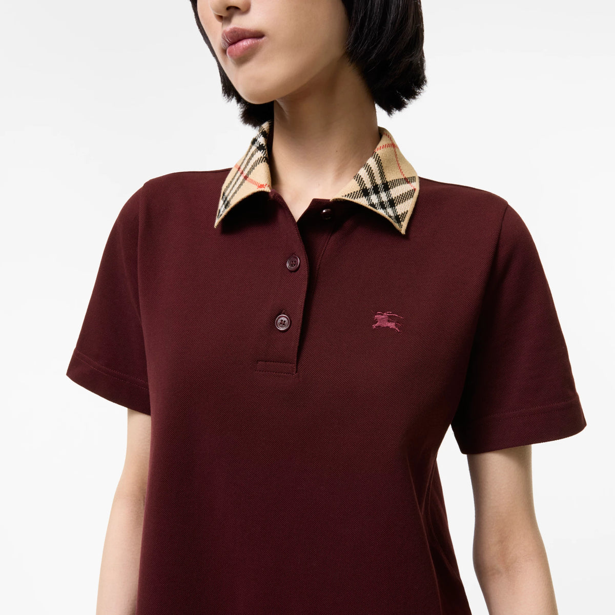 Check Collar Cotton Polo Shirt Dress