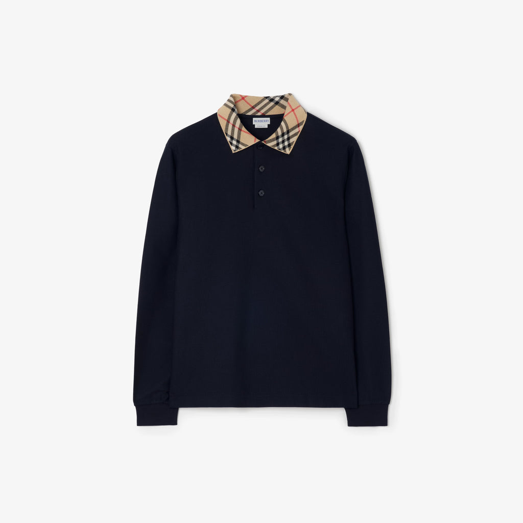 Long-sleeve Check Collar Cotton Polo Shirt RUNWAY DELUXE