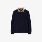 Long-sleeve Check Collar Cotton Polo Shirt RUNWAY DELUXE
