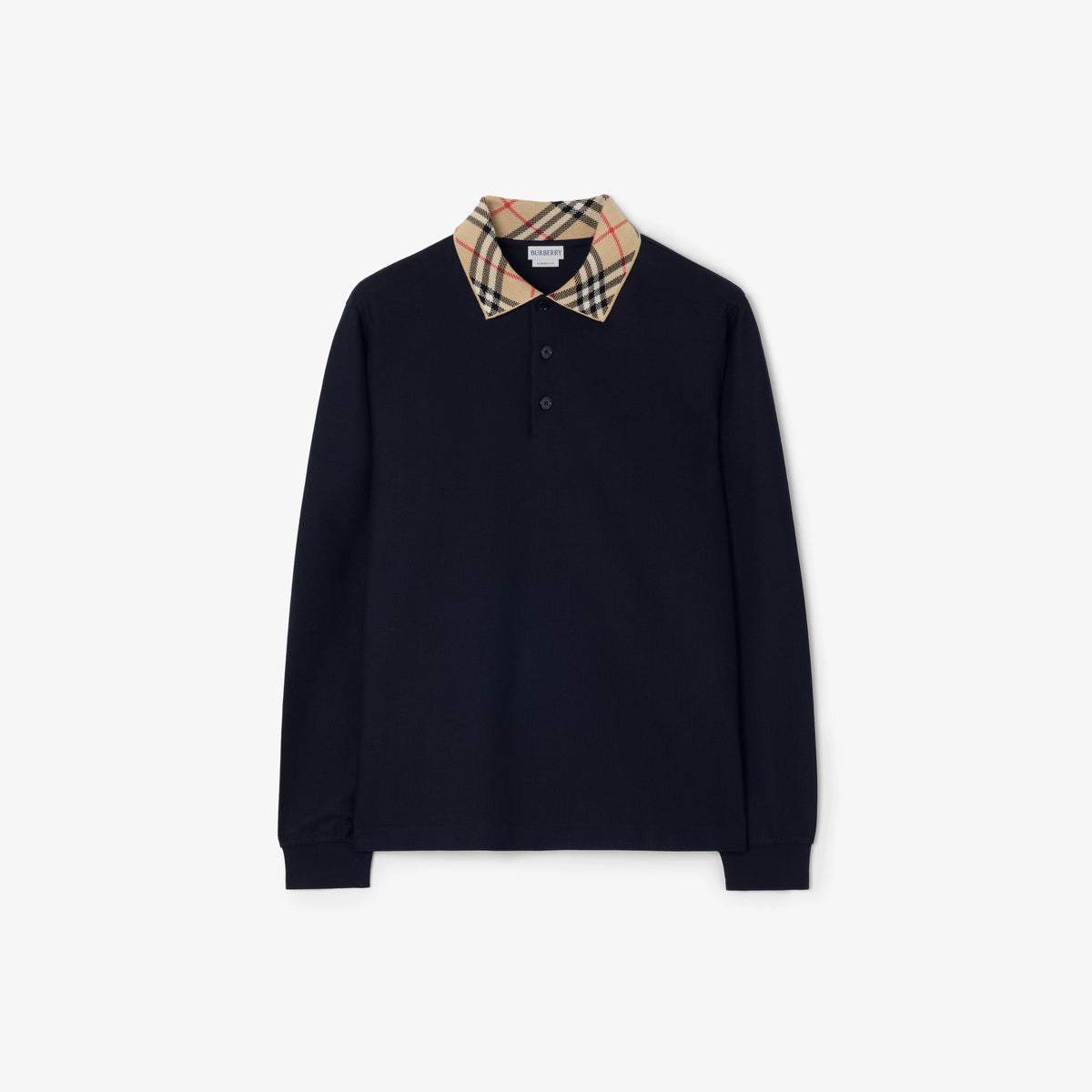 Long-sleeve Check Collar Cotton Polo Shirt RUNWAY DELUXE