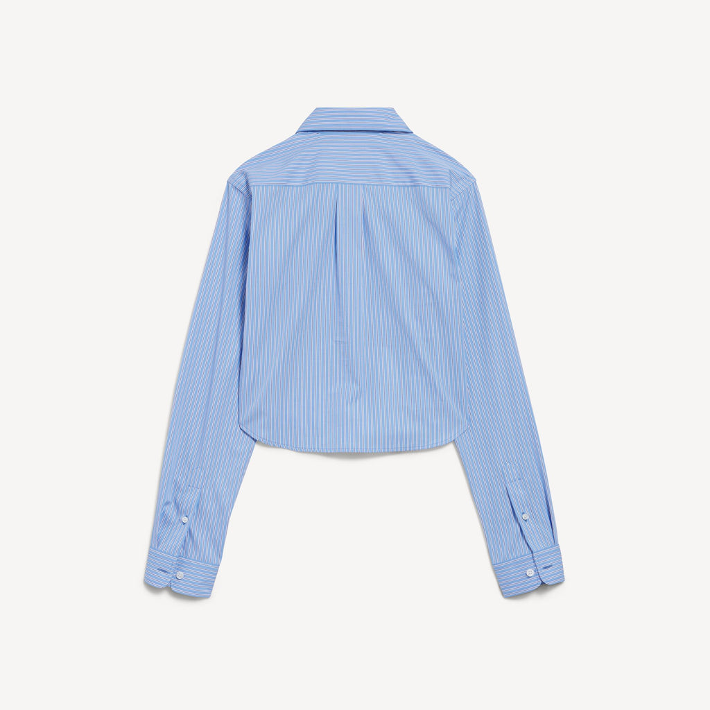Striped Cropped Shirt in blue and navy ultrafine technical poplin RUNWAY DELUXE