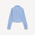 Striped Cropped Shirt in blue and navy ultrafine technical poplin RUNWAY DELUXE