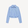 Striped Cropped Shirt in blue and navy ultrafine technical poplin RUNWAY DELUXE