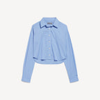 Striped Cropped Shirt in blue and navy ultrafine technical poplin RUNWAY DELUXE