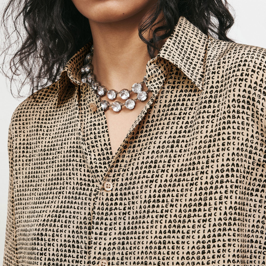 Monogram Shirt in beige and black silk crepe RUNWAY DELUXE