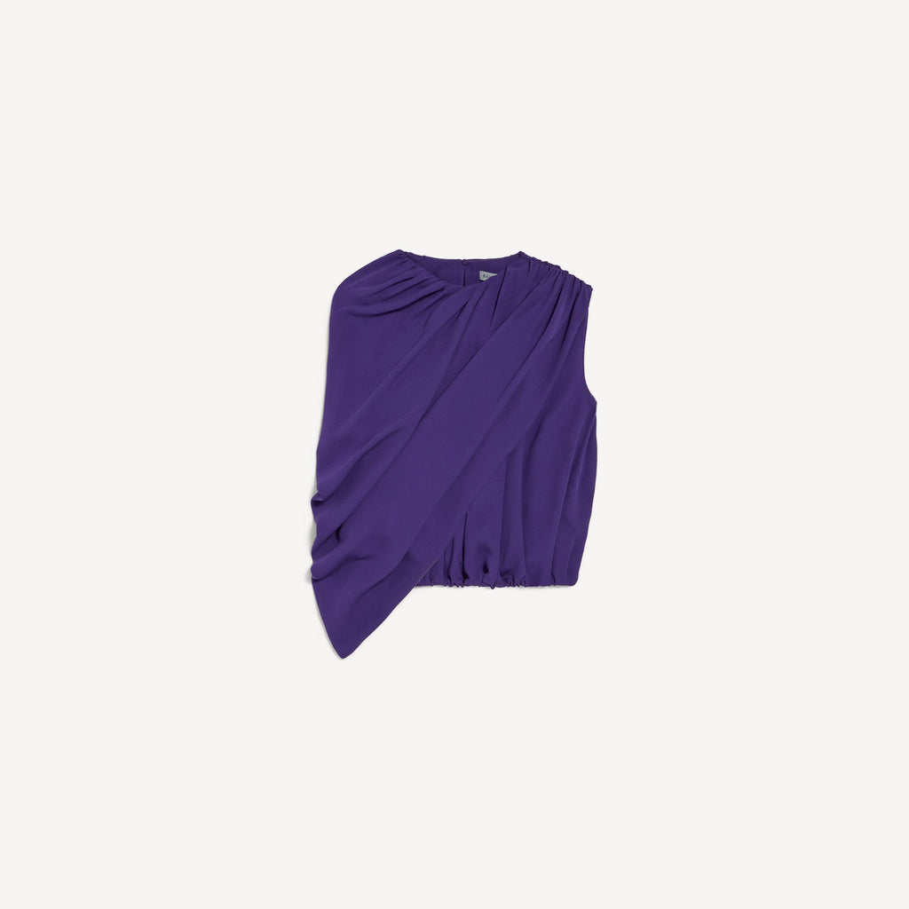 Cape Top in purple silk cady is from look 49 of Balenciaga's Fall 26 Collection. RUNWAY DELUXE