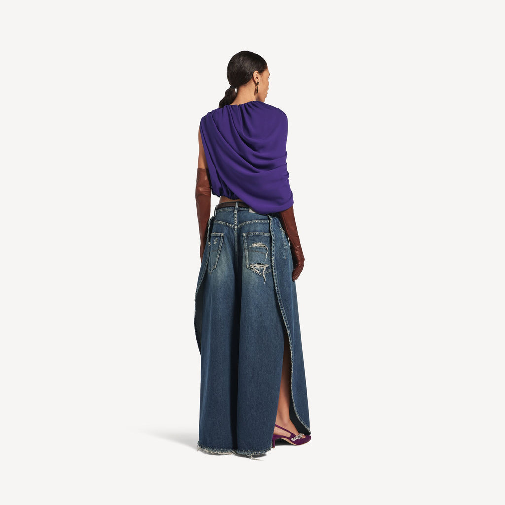 Cape Top in purple silk cady is from look 49 of Balenciaga's Fall 26 Collection. RUNWAY DELUXE