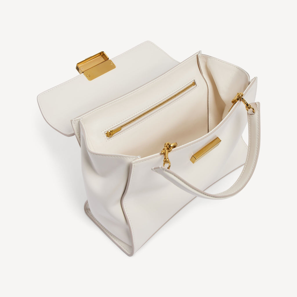 Women's Hourglass Avenue Top Handle Bag Small in White Snow RUNWAY DELUXE