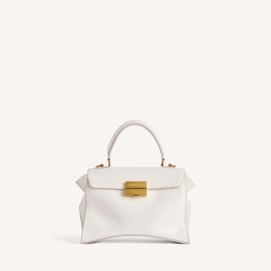 Women's Hourglass Avenue Top Handle Bag Small in White Snow RUNWAY DELUXE