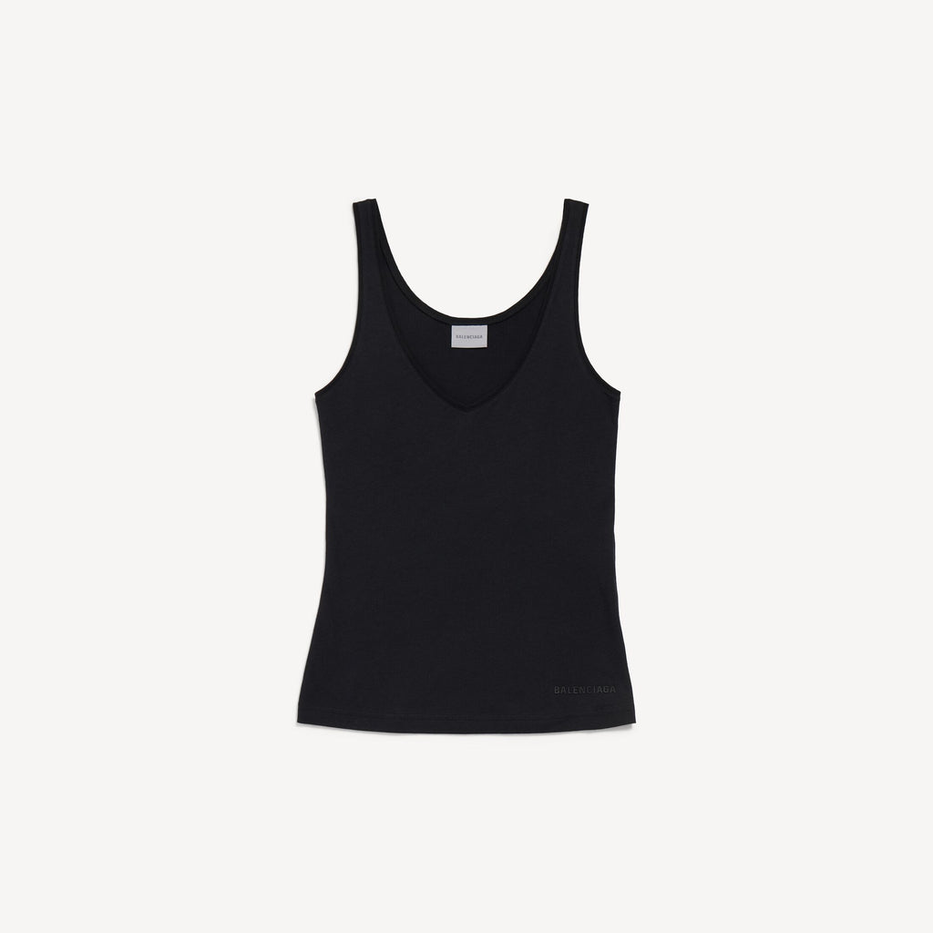 V-Neck Tank Top in black thin jersey RUNWAY DELUXE
