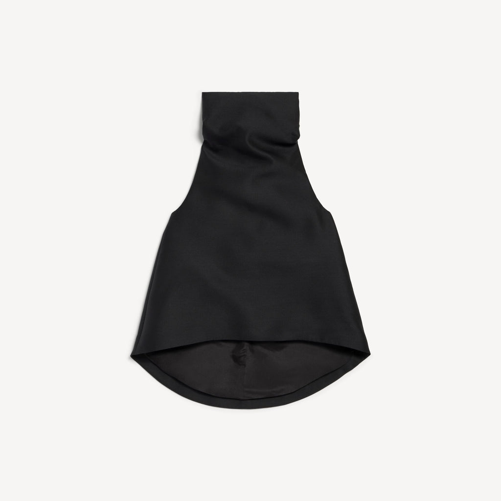 High Collar Top in black silk and wool blend RUNWAY DELUXE