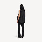 High Collar Top in black silk and wool blend RUNWAY DELUXE