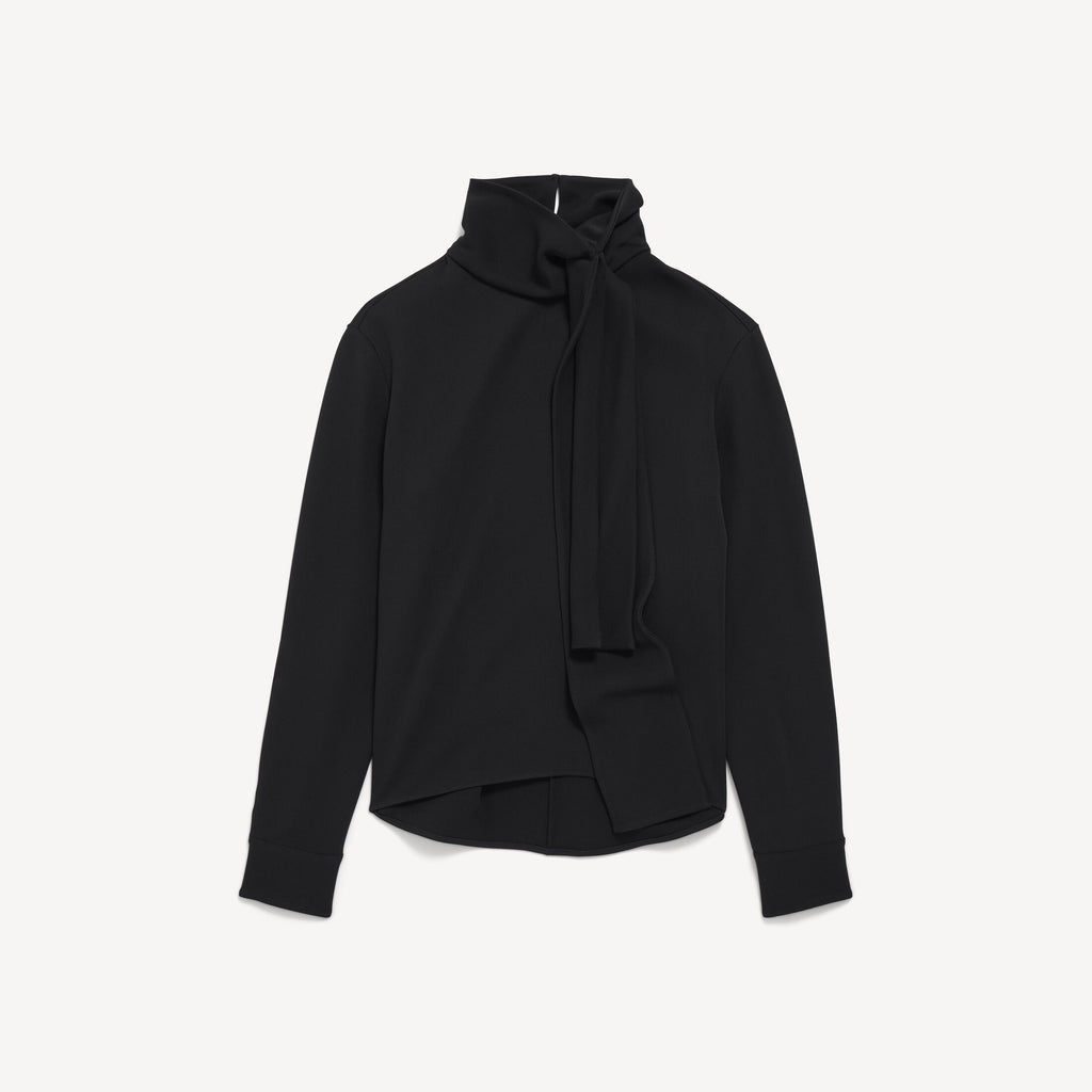 Silk Crepe Scarf Shirt in black silk and wool blend RUNWAY DELUXE