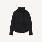 Silk Crepe Scarf Shirt in black silk and wool blend RUNWAY DELUXE
